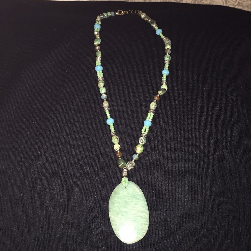 Aqua stone beaded gem necklace